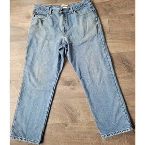 LL Bean Mens Classic Fit Plaid Flannel Lined Blue Jeans 36 X 29 Medium Wash